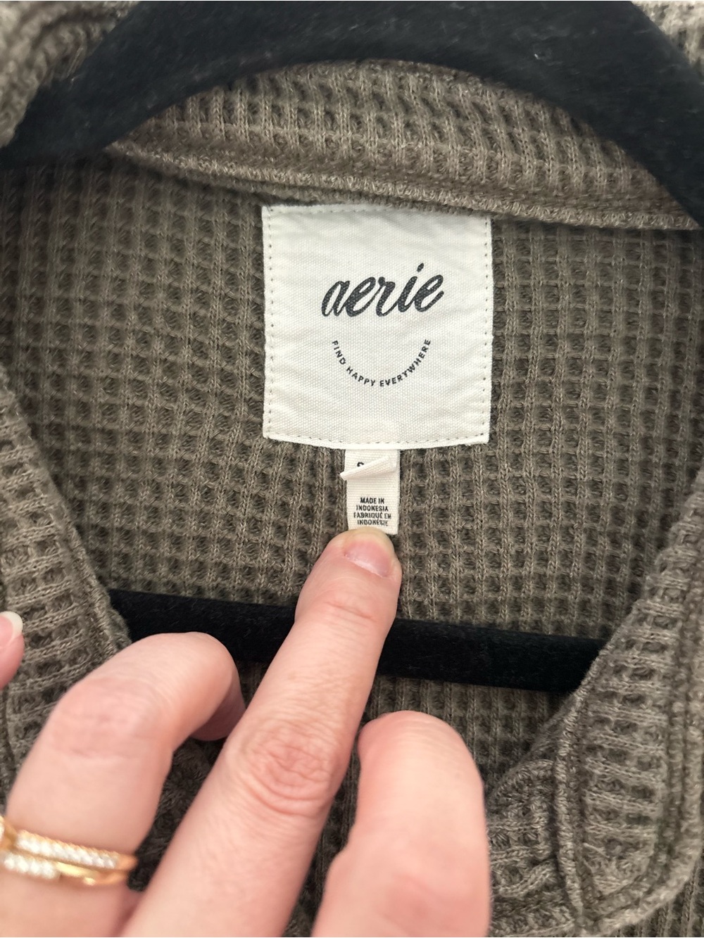 Aerie Waffle Knit Oversized Button Down Shacket Olive Green S/P - Picture 8 of 12